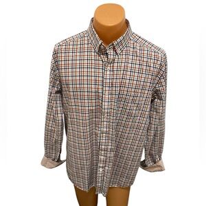 Johnston & Murphy Shirt Men's Medium Orange Blue White Check Flip Cuff XXL